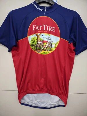 Voler Jacket Mens L Blue Red Cycling Zip Short Sleeve Fat Tire Amber Ale Graphic - Image 1 of 4