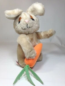 Vintage Dakin Bunny Rabbit Plush w/ Carrot Brown Pink Nose Closed Felt Eyes 8" - Picture 1 of 12