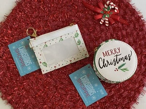 SET OF 2 The Christmas Shoppe Coin Purses ID Holder Card Wallet Zip w/Key Chain - Picture 1 of 9