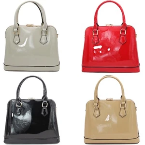 Damen Designer Lack Kunstleder Handtasche Verschluss Schulter Handtasche UK - Bild 1 von 16