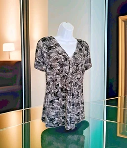 Camicetta estiva Daisy Fuentes Popover Top M onice combo twist davanti maglia elasticizzata - Foto 1 di 11