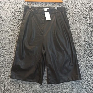 H&M Pantskirt Women 10 Black Faux Leather Straight Skort Knee Length - Picture 1 of 10