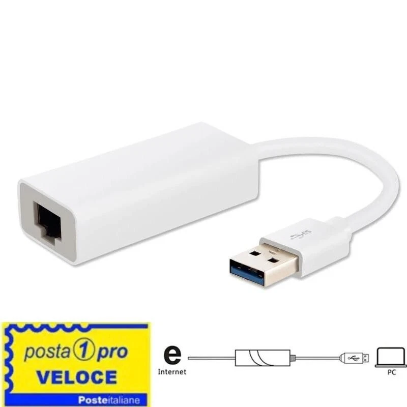 Adattatore usb 2.0 lan collegamenti cavo Ethernet RJ45 per Pc Notebook Computer - Immagine 1 di 4