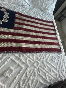 Vintage American Flag Afghan Betsy Ross 13 stars Blanket Throw 56” x 30” - Picture 1 of 7