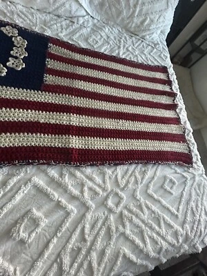 Vintage American Flag Afghan Betsy Ross 13 stars Blanket Throw 56” x 30” - Image 1 of 4