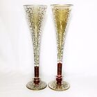 Set of 2 Pier 1 Champagne Flutes 10.5" Rioja Tall Red Gold Lattice NWT