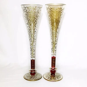 2er Set Pier 1 Sektflöten 10,5" Rioja groß rot gold Gitter Neu mit Etikett - Bild 1 von 5