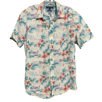 Camisa Tommy Hilfiger Para Hombre Grande Blanca Floral Estampado Hawaiano Ajuste Personalizado Verano Foto 1 de 4