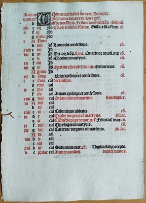 Original Post Inkunabel Blatt Missale Rouen Kalender November Dezember - 1513 - Image 1 of 4
