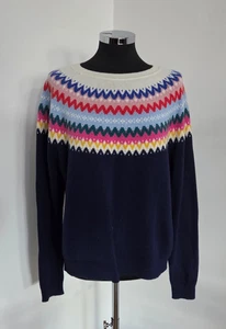 Boden Fair Isle Jumper Sz L UK 16/18 Navy Blue Christmas Edie Wool Alpaca Yoke - Picture 1 of 9