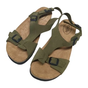 Taos MVP Sandals Women 11 Suede Cork Footbed Khaki Suede Slingback Shoes NWOT - Picture 1 of 12