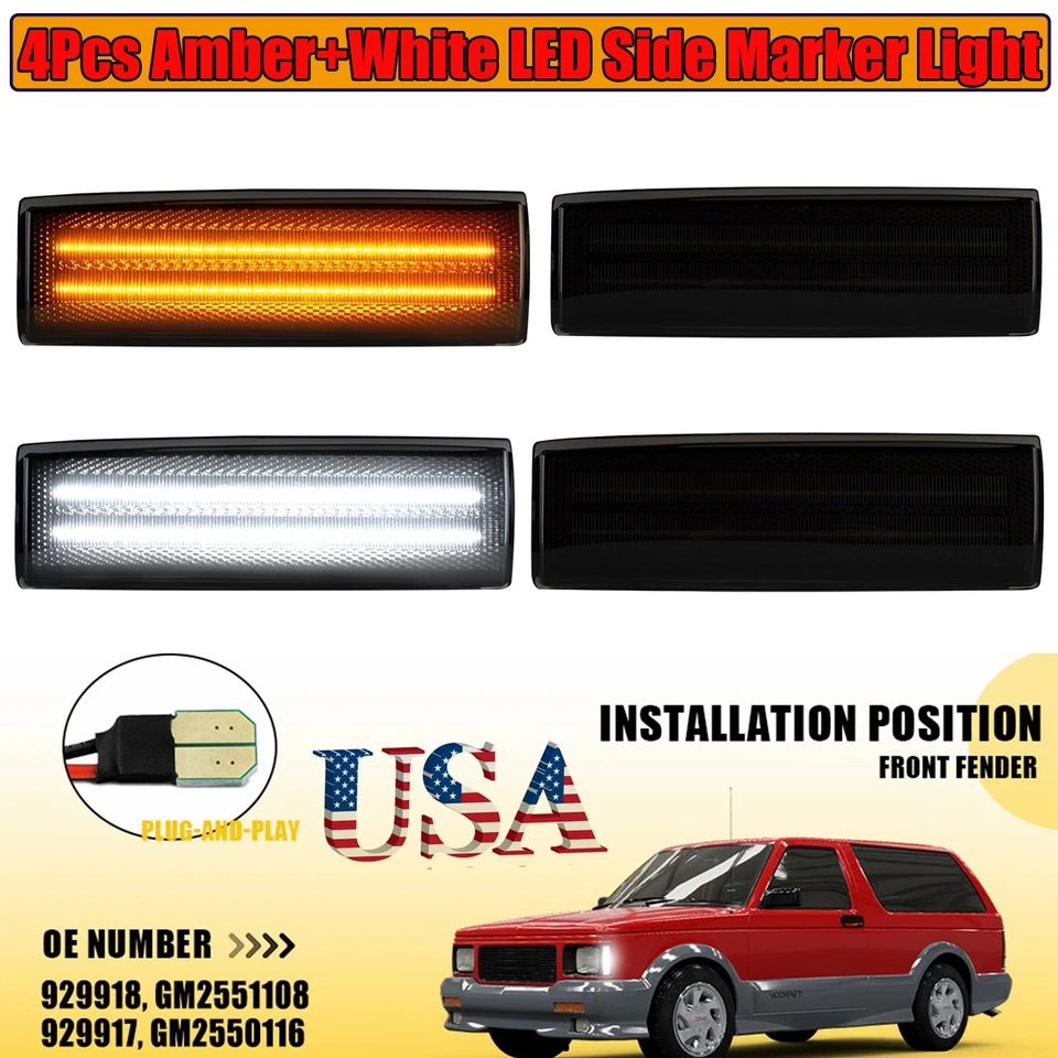 2-4xPara 82-93 Chevrolet S10 Base Marcador Lateral Delantero Ámbar Blanco Luz de Señal LED Foto 1 de 4