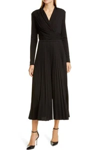 Max Mara Black Jumpsuit S Pleated Wide Leg Wrap Front Zip Back Midi Stretch VGC - Picture 1 of 10