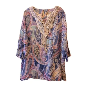 Alfred Dunner 1X Top Bluse Tunika Tropical Rosa Bunt Spitze Mieder Baumwolle - Bild 1 von 11