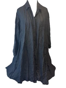 Myrah Penaloza Frida Kleid OS schwarz geknöpft Leinen Midi Gaze Crinkle Lagenlook - Bild 1 von 11