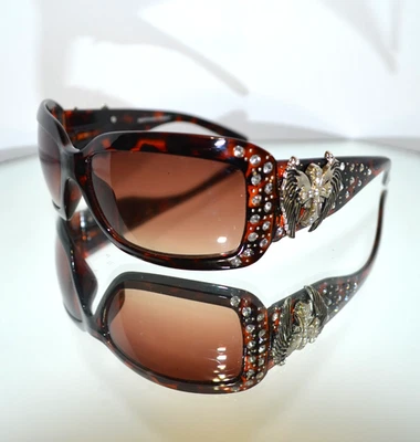 INSANE Montana West Sunglasses Tortoiseshell Rhinestones Cross Angel SGS-001 - Image 1 of 4
