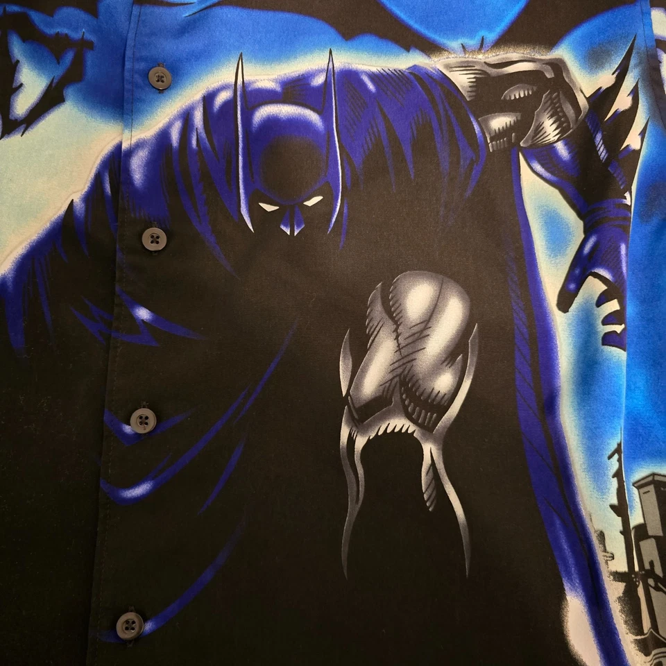 Camisa abotonada vintage DC Warner Bros Batman para hombre XL azul Foto 1 de 4