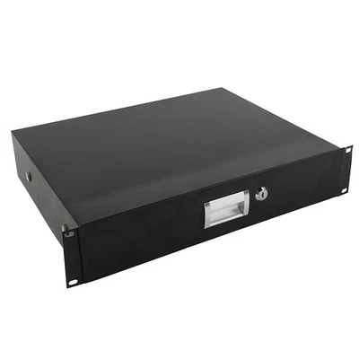 19" 2U Steel Plate DJ Drawer Equipment Cabinet with Keys Black - Image 1 of 4