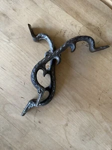 2 Brass Unique Alligator Duck Bird Reptile SHAPED DOOR HANDLE Hook Vintage RARE - Picture 1 of 13