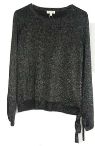 Max Studio Sweater size L Womens Black Silver Metallic Side Tie Top MSRP $98 NEW - Picture 1 of 5