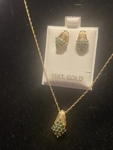 14k Emerald And Diamond  And earring Set  18” Chain - Picture 1 of 4