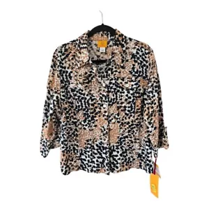 $60 Ruby Rd 100% Linen Shirt Women L 3/4 Sleeve Button Up Laggenlook New - Picture 1 of 10