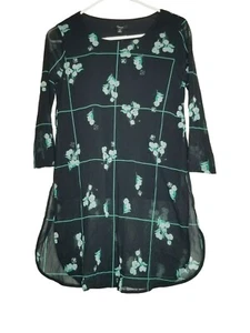 Alfani Womens Petite Medium Windowpane Floral Dress Black/Green Cottagecore Work - Picture 1 of 10