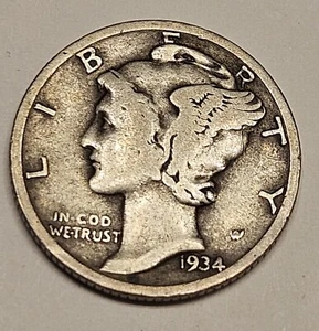 1934 D 10C Mercury Dime - Picture 1 of 6