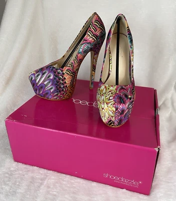 Shoe Dazzle ABBA Peacock Platform 6 Inch Platform High Heels Sz. 7 - Image 1 of 4
