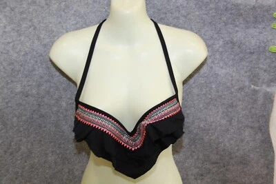 BIKINI OBERTEIL  GRÖSSE 36 (70AA) SCHWARZ MIT VOLANT  MIT  BÜGEL SCHAUMSTOFF - Bild 1 von 2