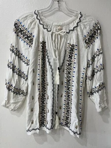 Anthropologie Raga Womens Peasant Boho Top Size XS Relaxed Fit Beads sequin - Picture 1 of 11