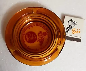 Vintage Bob's Big Boy Restaurant Amber Glass Ashtray &Full Matchbook - Picture 1 of 2