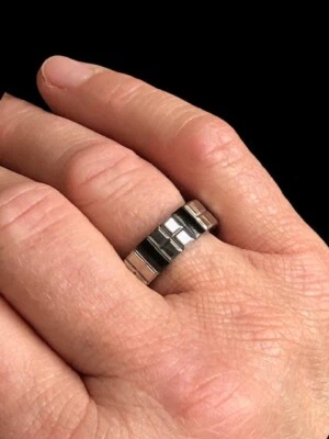Unisex-Ring Quadro Edelstahl schwarz silber Magnetschmuck Flexi Ring Gr. 17+18 - Bild 1 von 4