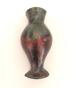 Vaso tascabile da parete in ceramica Raku fatto a mano smalto metallizzato alto 7,5" non firmato - Foto 1 di 8