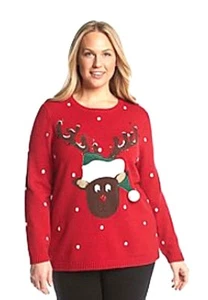 NWT Womens Breckenridge Red Reindeer Christmas Holiday Sweater Sz XL MSRP $86.00 - Bild 1 von 7