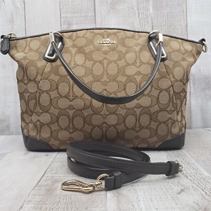 Bolso de Mano COACH Kelsey con Borde de Cuero Jacquard Firma F36181 Marrón Caqui - Imagen 1 de 24