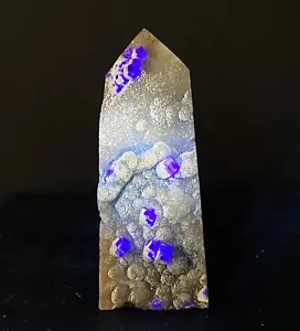 Fluorita púrpura natural ágata punto de cristal curativo brillo bajo luz UV C639 - Imagen 1 de 9