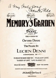 "MEMORY'S GARDEN Song" 3 by Gwynne Denni & Lucien Denni - 4 Pages - Circa 1923 - Picture 1 of 2