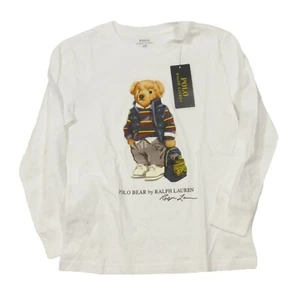 Polo Ralph Lauren Boys White Rugby Bear Graphic Print Long Sleeve T-Shirt - Picture 1 of 2