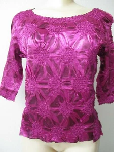 WD.NY Crinkle Stretchy Top Purple 3/4 Sleeve Medium Relaxed Fit NEW - Picture 1 of 4