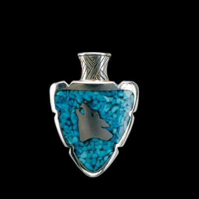Türkis Chip Inlay Anhänger Pfeilspitze howling Wolf Westernschmuck 925 St. USA - Bild 1 von 4