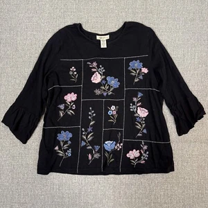 Style & Co Floral Embroidered Top Ruffle Sleeve Petite Size PL Bell Cottage - Picture 1 of 12