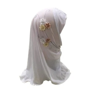 Girls Hijab Head Wrap Muslim Turban Islamic Scraf One Piece Shawls with Flowers - Picture 1 of 2