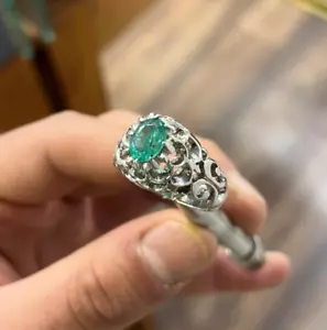 Natural Mined Earth Green Emerald Ring, 925 Sterling Silver Real Emerald Rings - Picture 1 of 5