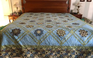 Multicolor "Star Flower" or "Golden Glow" 88.5 x 105 Stack and Whack Quilt - Picture 1 of 5