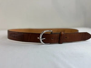 Justin Leather Belt 32 Top Grain Leather Made in USA Brown with Silver Buckle - Picture 1 of 8