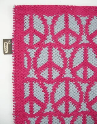 PEACE SYMBOL Hippie Trippy Woven Textile Small SURYA Mat Dark Pink Gray 18”x 19” - Image 1 of 4