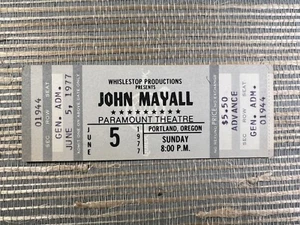 John Mayall 1977 Unused Full Concert Ticket Portland Oregon Blues Rock - Picture 1 of 2