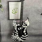 Left Handed Black White Skull and Bones Electric Guitar Black Hardware Humbucker