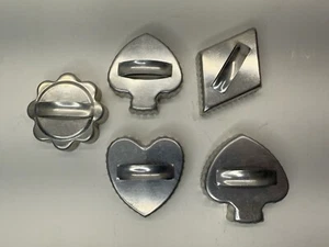 Vintage Lot Of 5 Metal Holiday Cookie Cutters Club Flower Diamond Heart - Picture 1 of 8